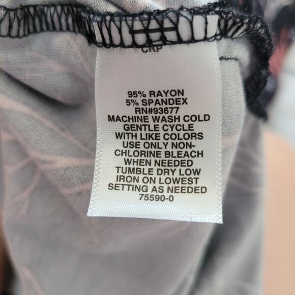 Liz Claiborne Size M Black Dress Branch Print Cap Sleeve Faux Wrap Waist - Picture 9 of 9